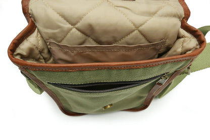 Dirt Road™ Shoulder Bag - Olive Canvas & Leather with Renedian Logo - 9”x 8”x 3”
