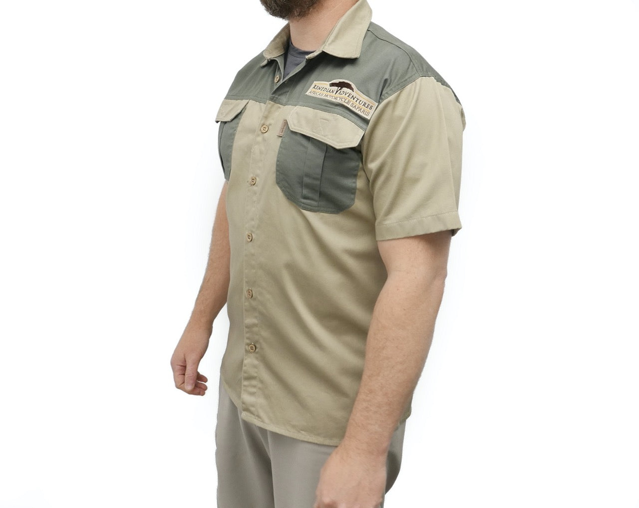 Dirt Road™ - Men’s Short Sleeve Shirt / Button with Renedian Logo (Beige/Olive)