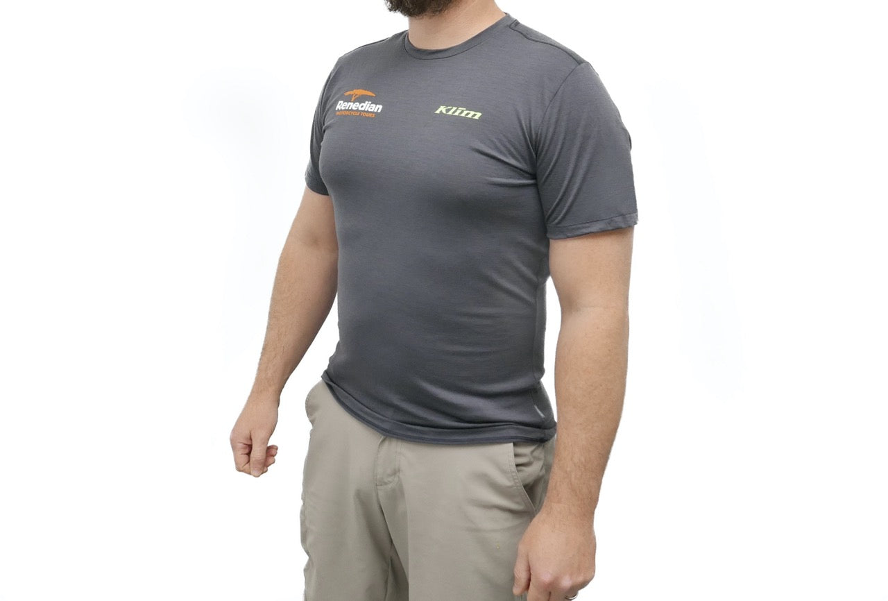 KLIM Short Sleeve Shirt - Mens Teton Merino Wool with Renedian Logo (Grey)